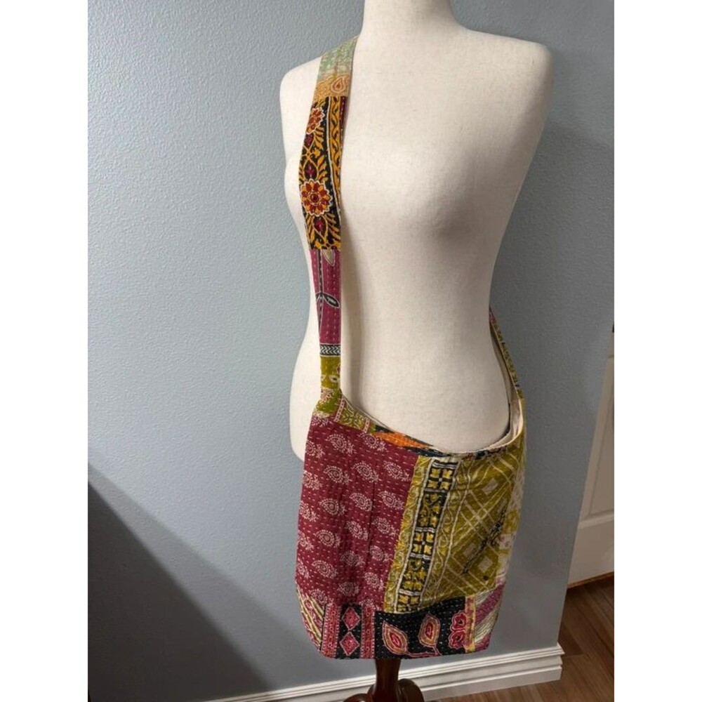 Kantha Recycled Sari Crossbody Bag Quilted Patchwork Zipper